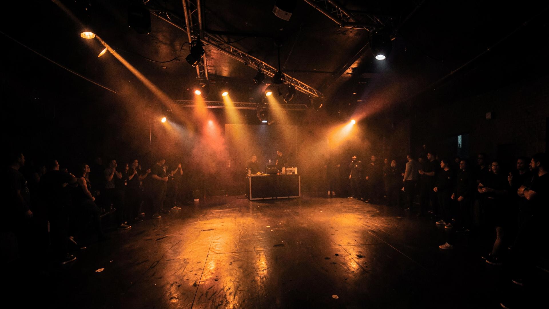Warm stage lighting over the floor at Club Pave
